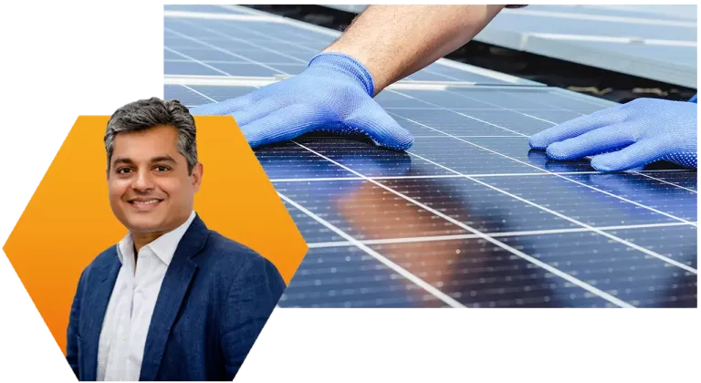 Headshot of Arnab Mishra, Chief Technology Officer at Xactly, set over a yellow hexagon
