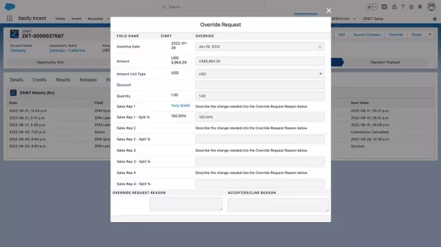 Xactly Incent-CRM Native override payout dispute