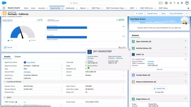 Xactly Incent-CRM Native Zinkt record hover