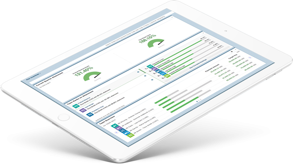 tablet screen with admin dashboard showing