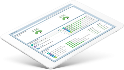 tablet screen with admin dashboard showing