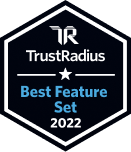 Black hexagonal logo reads "TrustRadius, Best Feature Set, 2022".