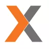 Xactly "X" logo, left half orange and right half grey.
