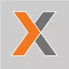Xactly "X" logo, left half orange and right half grey